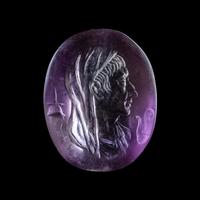 A Roman Amethyst Intaglio with a Portrait Head of a Veiled Man
