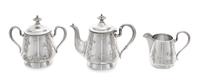 A Russian Silver Diminutive Three-Piece Tea Service, Marks of Antip Kuzmichev and Vasily Iconov, Moscow, Late 19th/Early 20th Century,