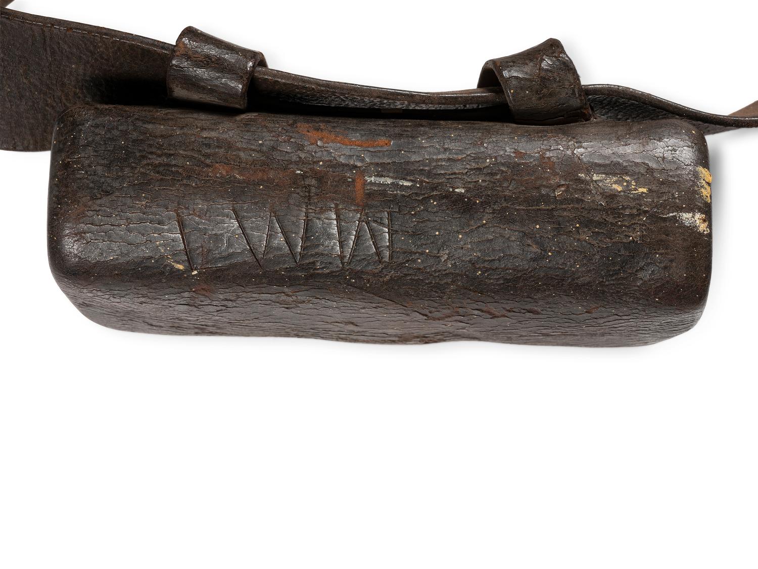 Complete leather carbine sling with attached Burnside cartridge box.