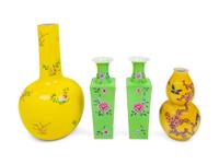 A Group of Four Chinese Famille Rose Bottle Vases