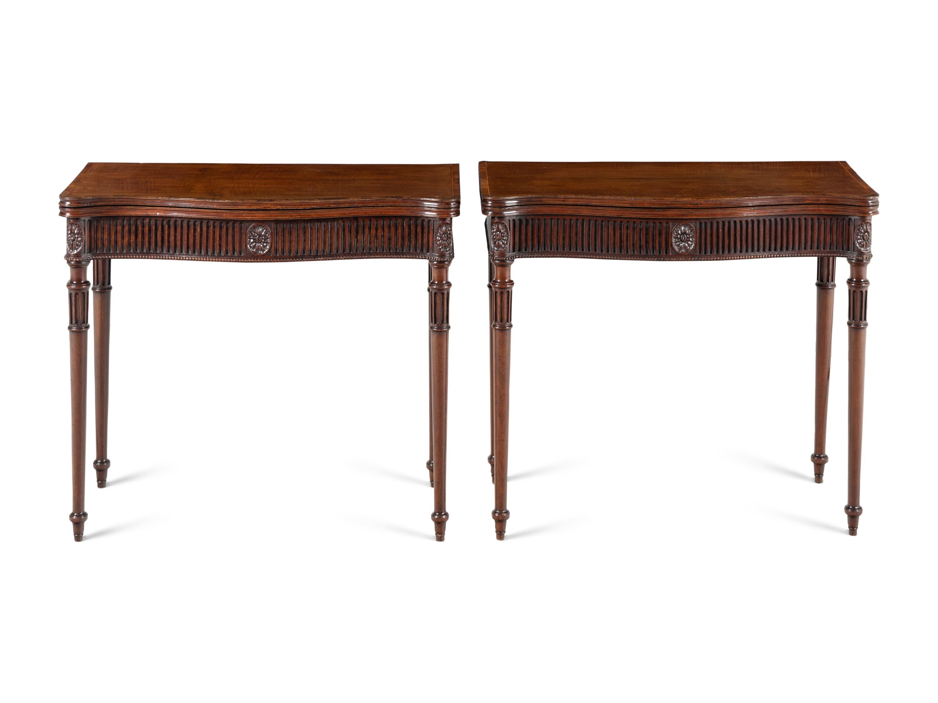 A Pair of George III Mahogany Serpentine Flip-Top Tables