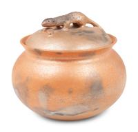 Micaceous Bean Pot, with Otter and Fish
