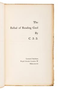 WILDE, Oscar ("C. 3. 3.") (1854-1900). The Ballad of Reading Gaol . London: Leonard Smithers 1898.