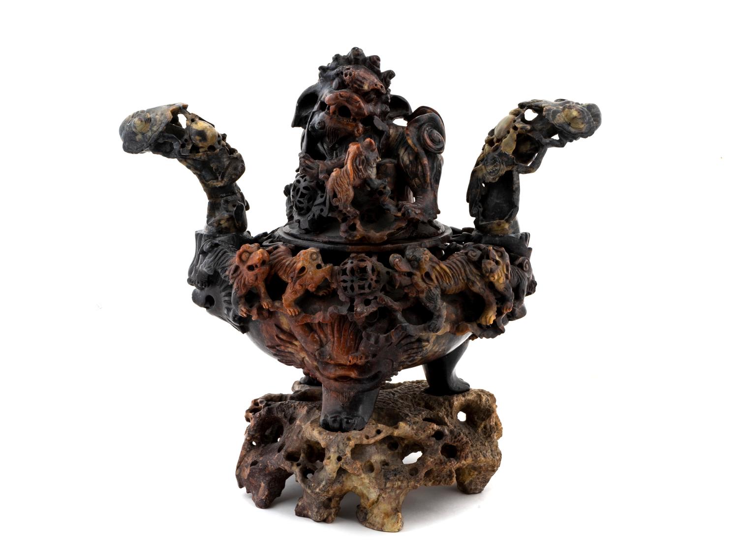 A Chinese Carved Soapstone Censer — 19TH CENTURY