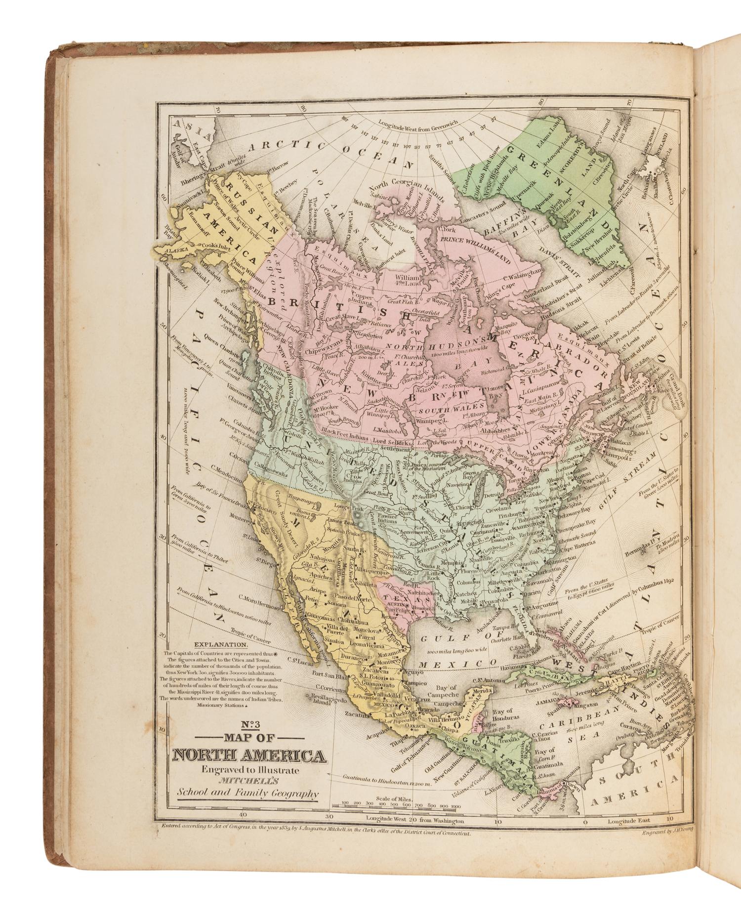 [MAPS & ATLASES]. MITCHELL, Samuel Augustus (1792-1868). Mitchell’s School Atlas. Philadelphia: Thomas, Cowperthwait, & Co., 1839.