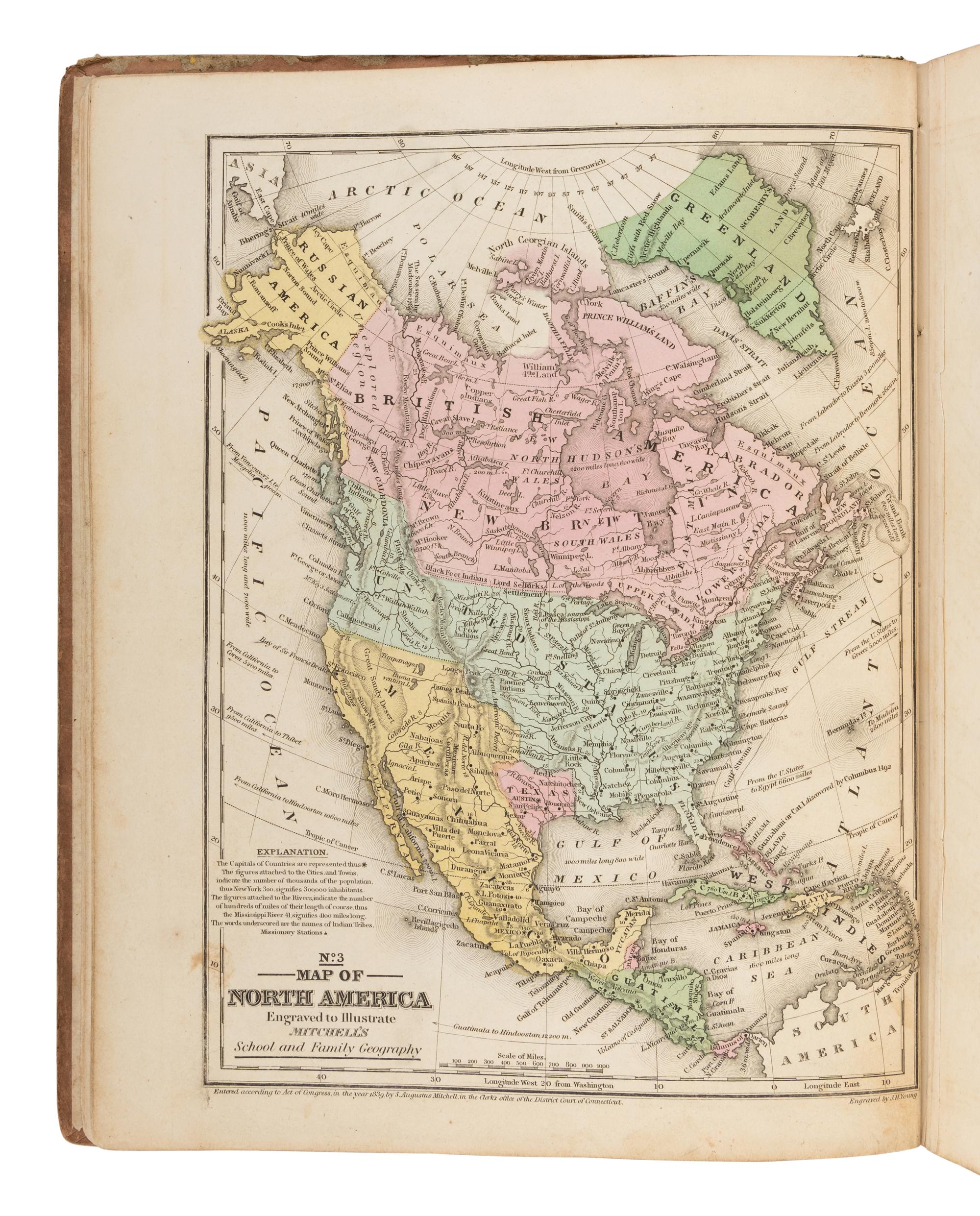 [MAPS & ATLASES]. MITCHELL, Samuel Augustus (1792-1868). Mitchell’s School Atlas. Philadelphia: Thomas, Cowperthwait, & Co., 1839.