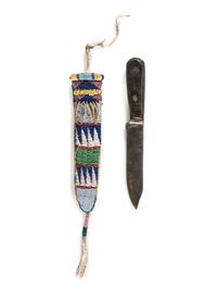 Apsáalooke [Crow] Beaded Hide Knife Sheath, with Knife