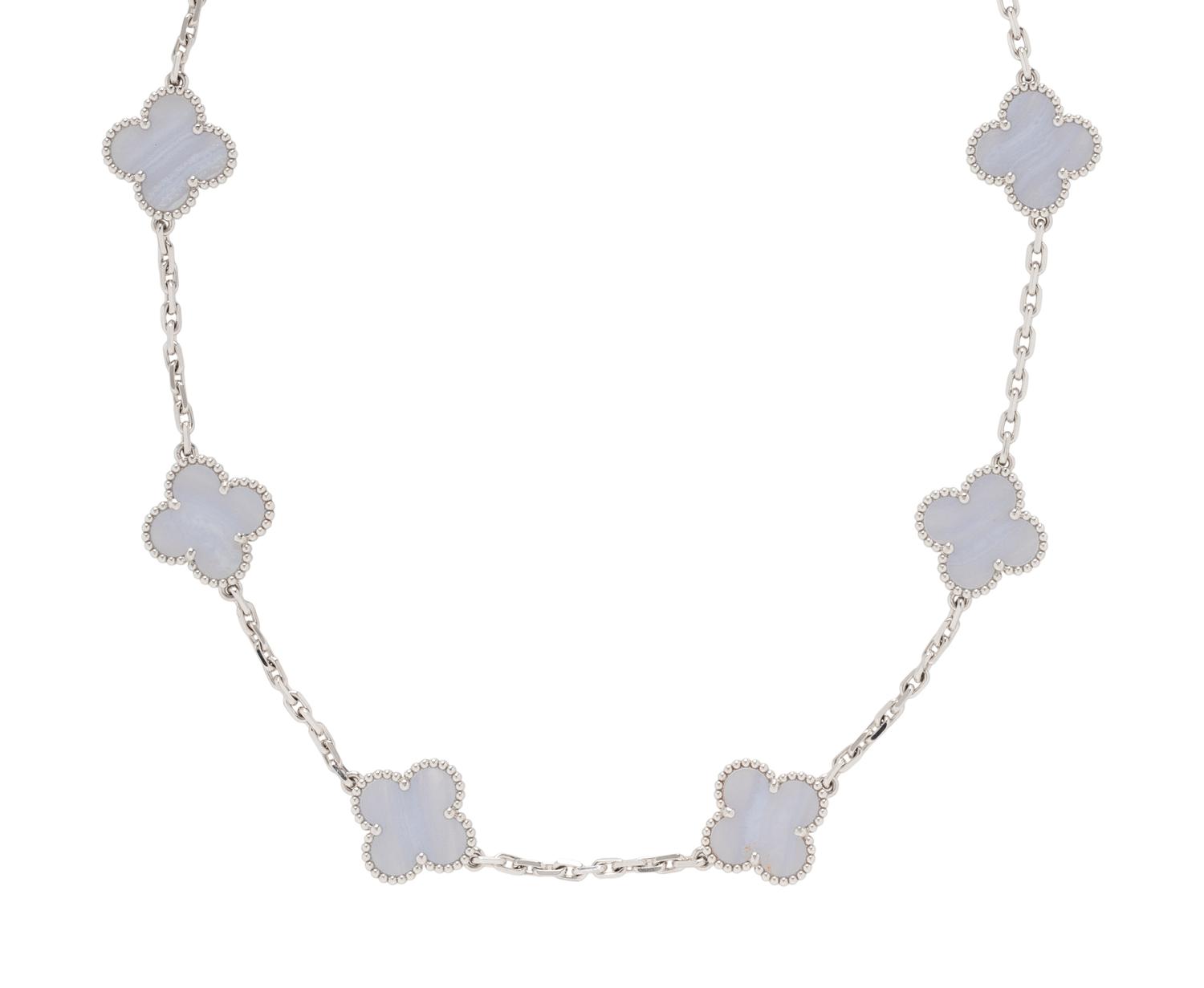 VAN CLEEF & ARPELS, CHALCEDONY AND WHITE GOLD 'VINTAGE ALHAMBRA' NECKLACE