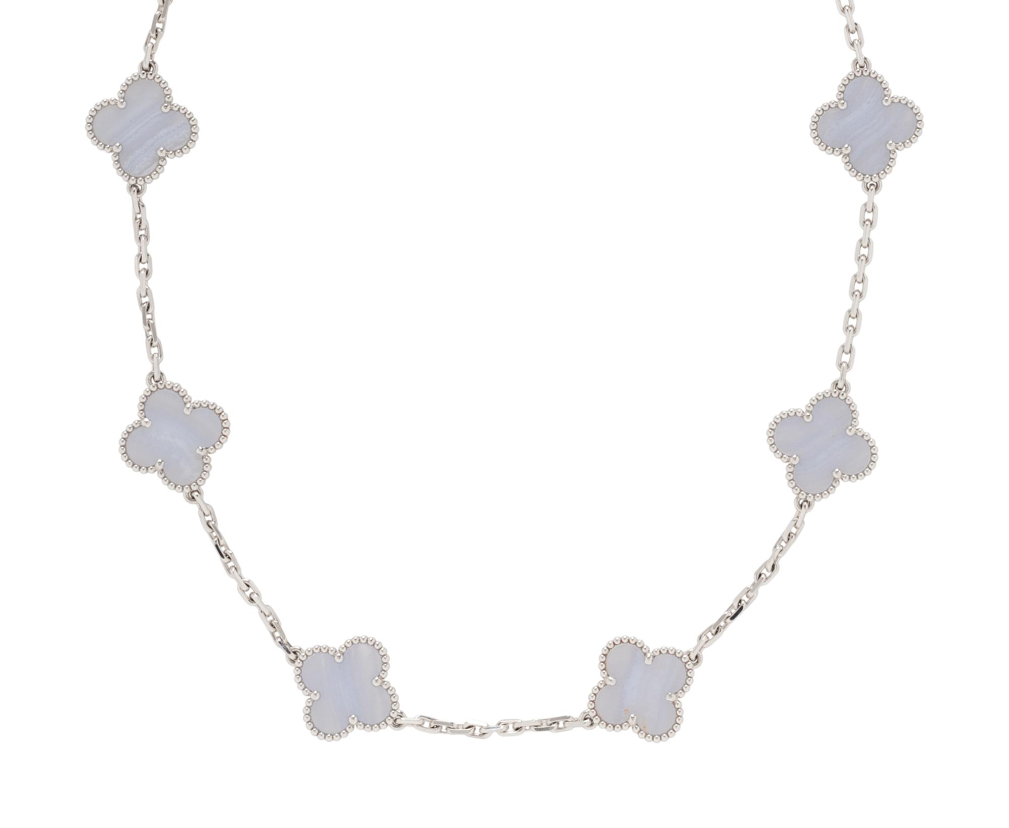 VAN CLEEF & ARPELS, CHALCEDONY AND WHITE GOLD 'VINTAGE ALHAMBRA' NECKLACE