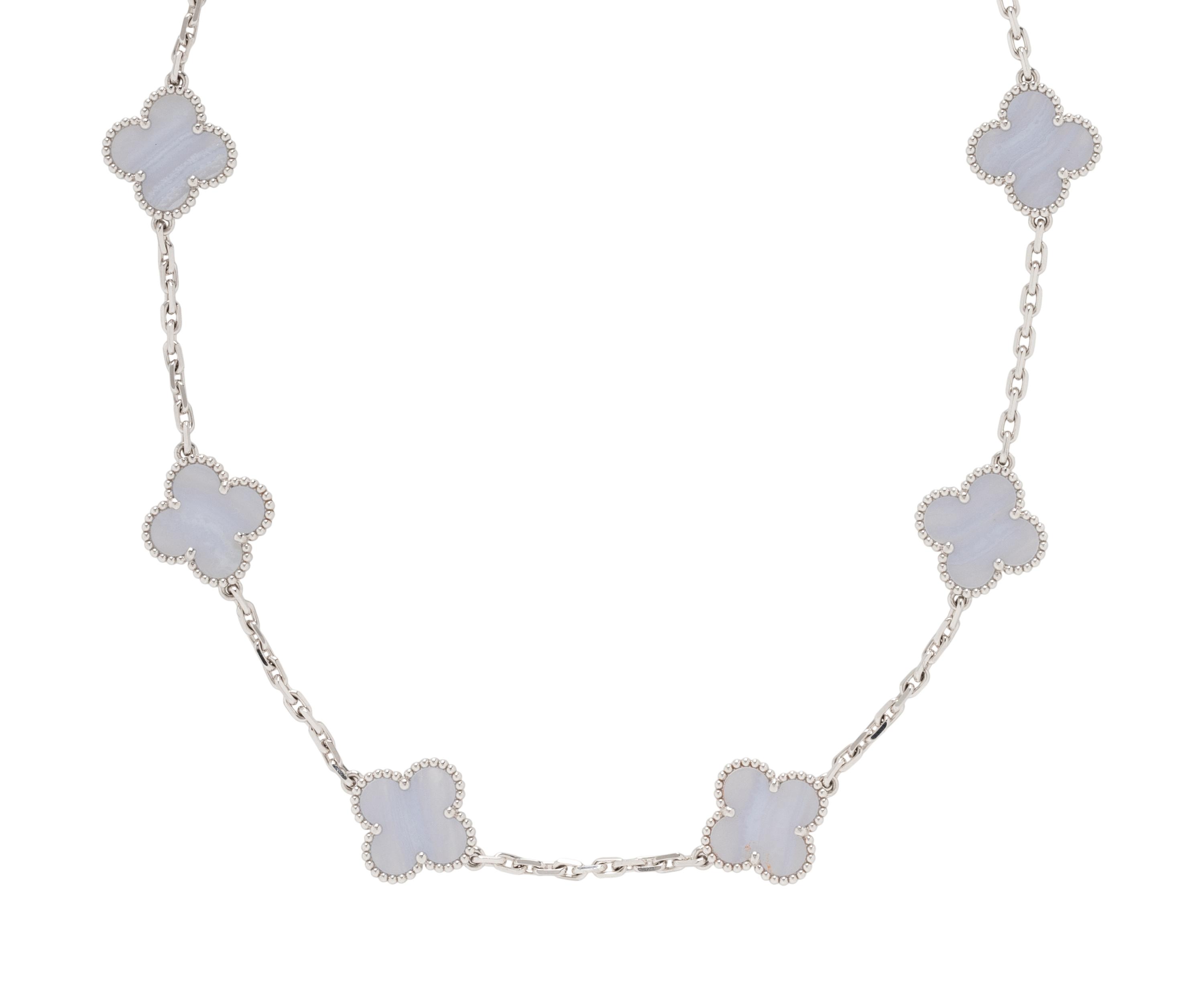 VAN CLEEF & ARPELS, CHALCEDONY AND WHITE GOLD 'VINTAGE ALHAMBRA' NECKLACE