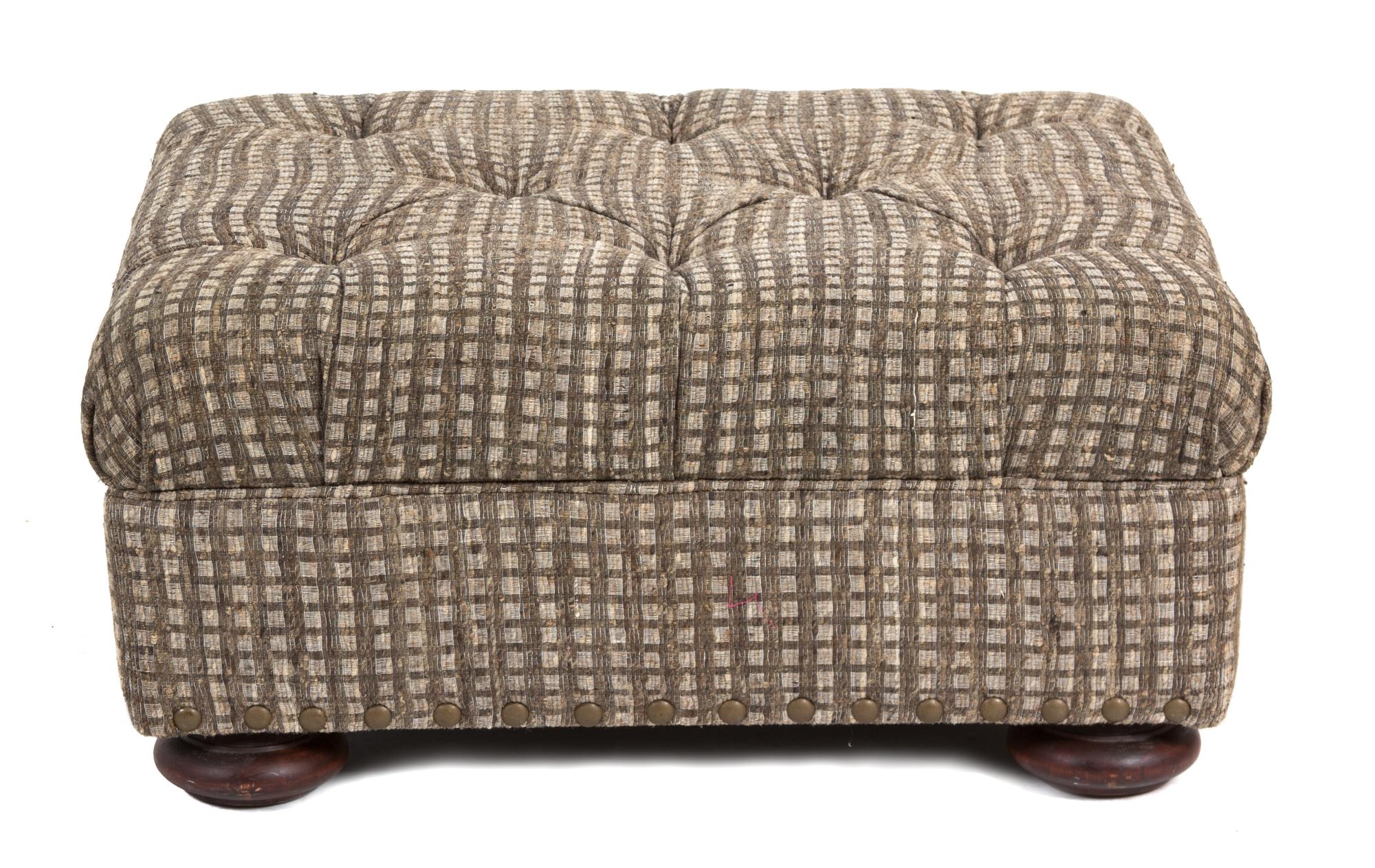 A Pair of Upholstered Button-Tufted Armchairs with a Matching Ottoman Height 37 inches. — 20TH CENTURY