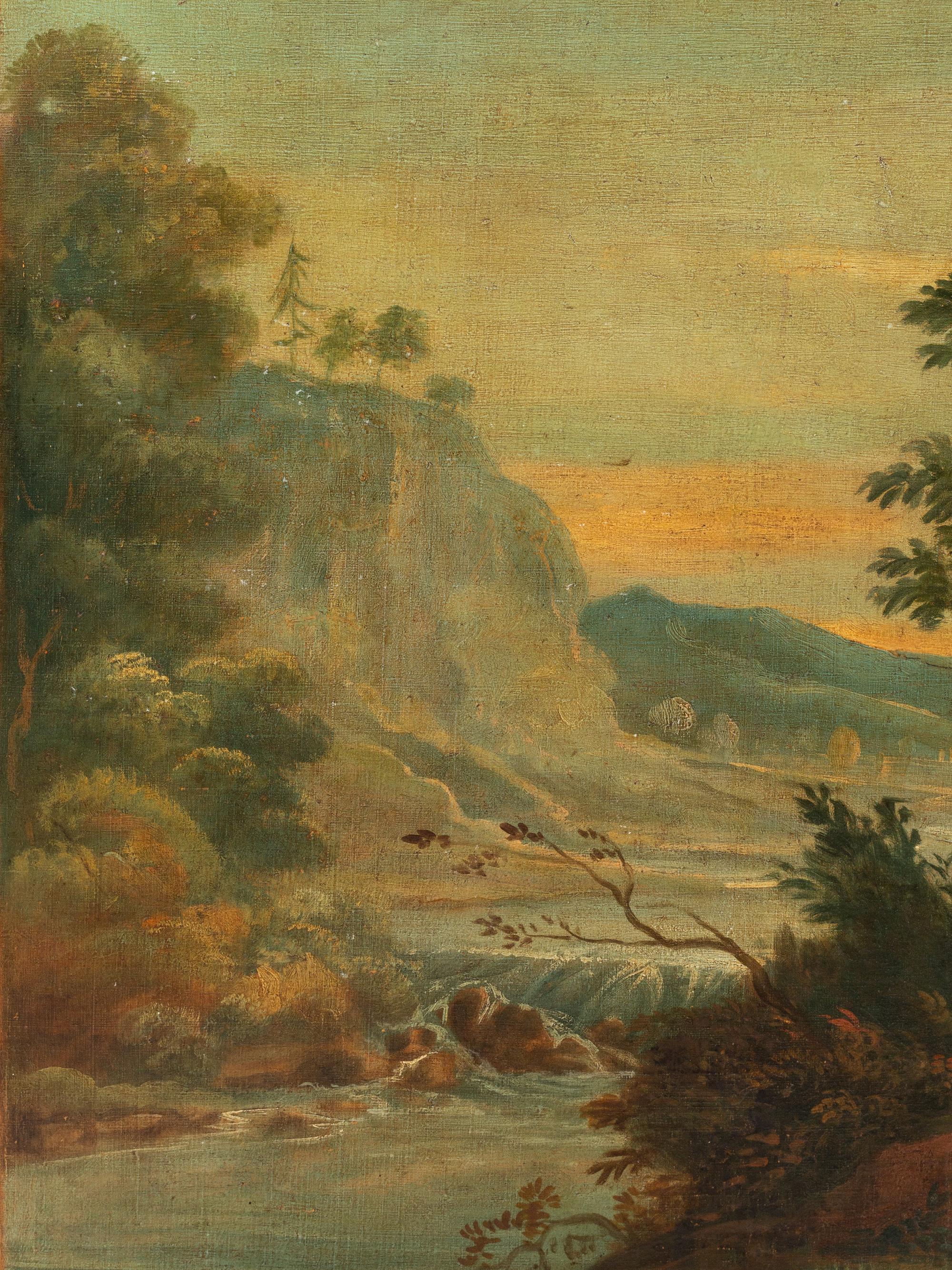 A Continental Painted Canvas Floor Screen Depicting The Judgement of Paris
