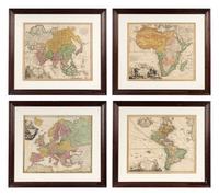 [MAPS]. HOMANN, Johann Baptist (1663-1724). Four engraved continent maps with hand-coloring, each matted and framed, comprising: