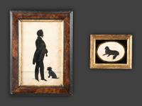 Two Cut Paper Silhouettes with Dogs