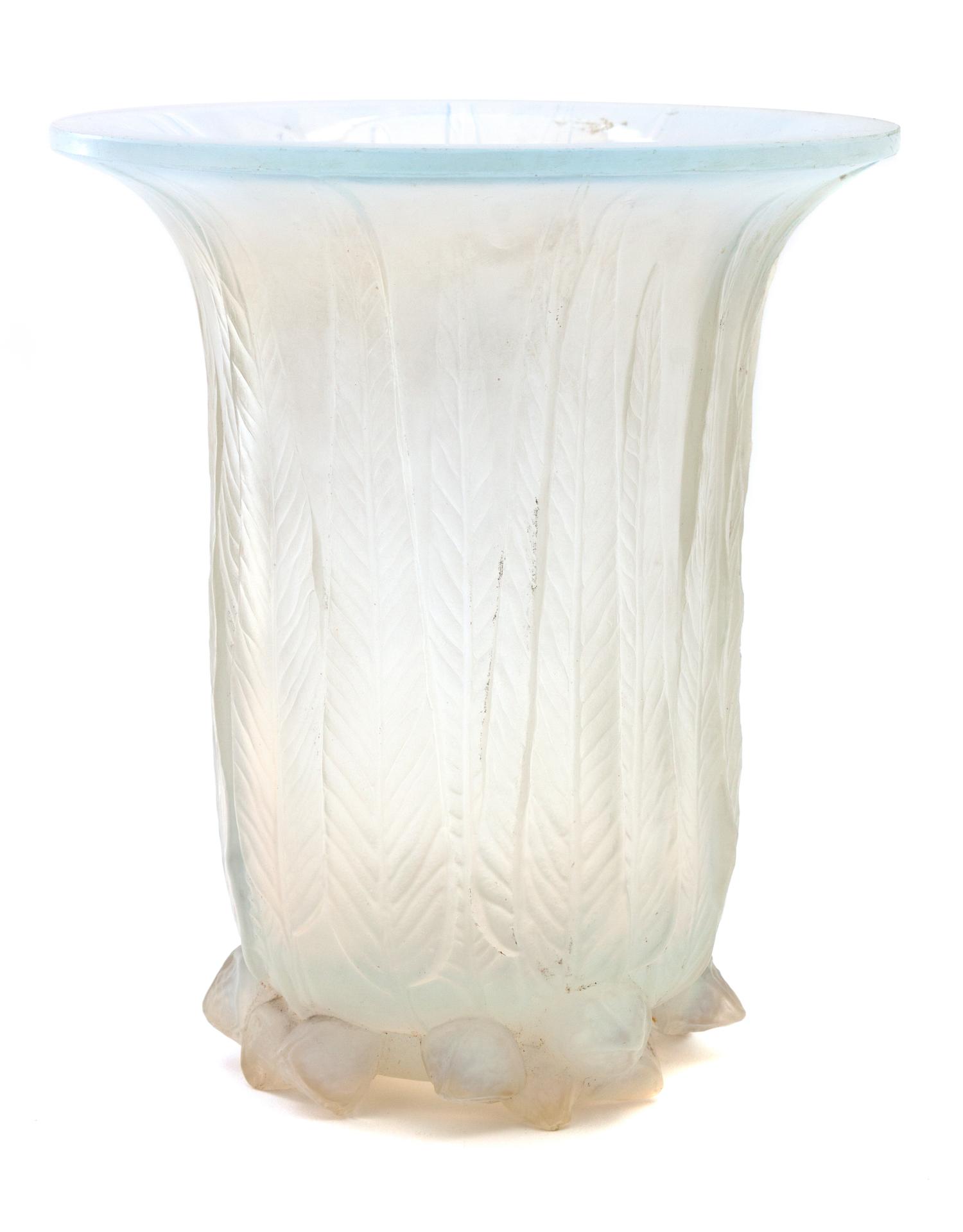 A Lalique Molded and Frosted Glass Eucalyptus Vase Height 6 5/8 inches. — EARLY 20TH CENTURY