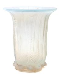 A Lalique Molded and Frosted Glass Eucalyptus Vase Height 6 5/8 inches. — EARLY 20TH CENTURY