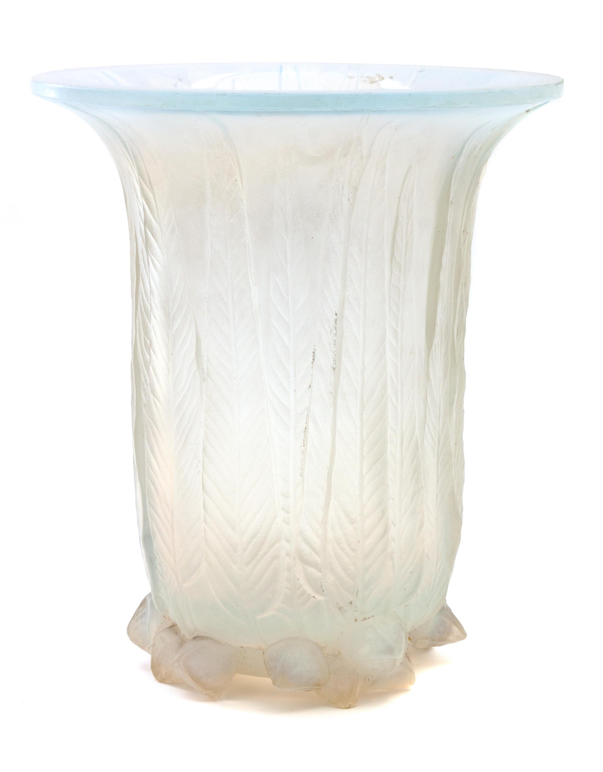 A Lalique Molded and Frosted Glass Eucalyptus Vase Height 6 5/8 inches. — EARLY 20TH CENTURY