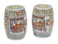 A Pair of Chinese Export Enameled Porcelain Garden Seats