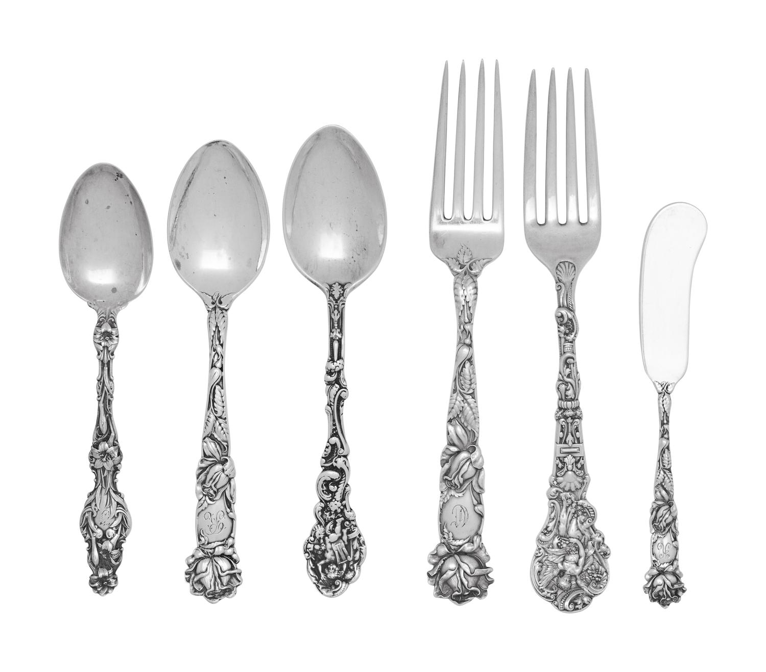 A Collection of American Silver Repoussé Flatware