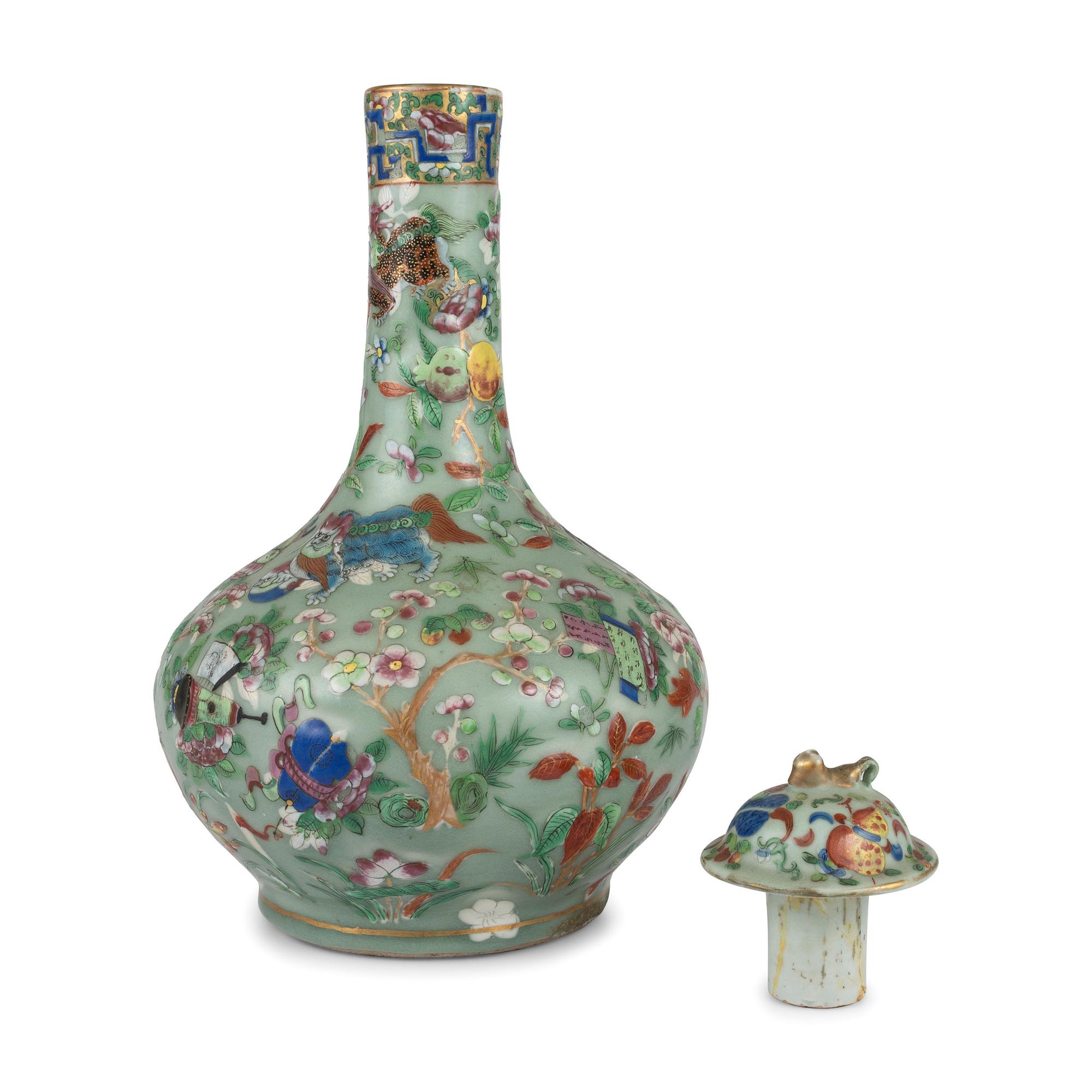 A Chinese Export Celadon Ground Famille Rose Covered Vase