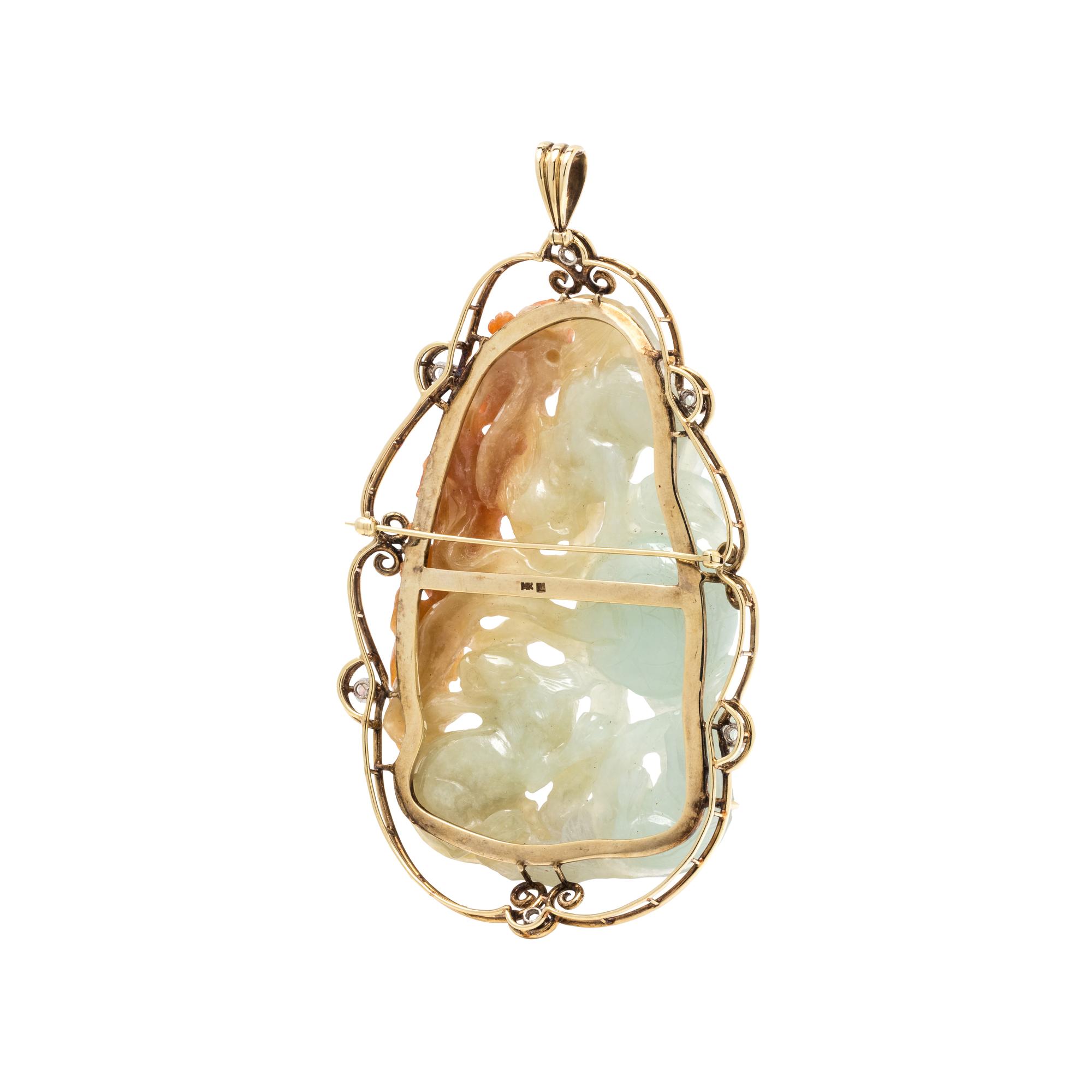 JADE AND DIAMOND PENDANT/BROOCH
