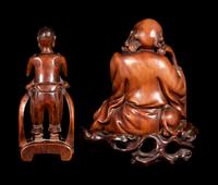 Two Chinese Carved Wood Figures