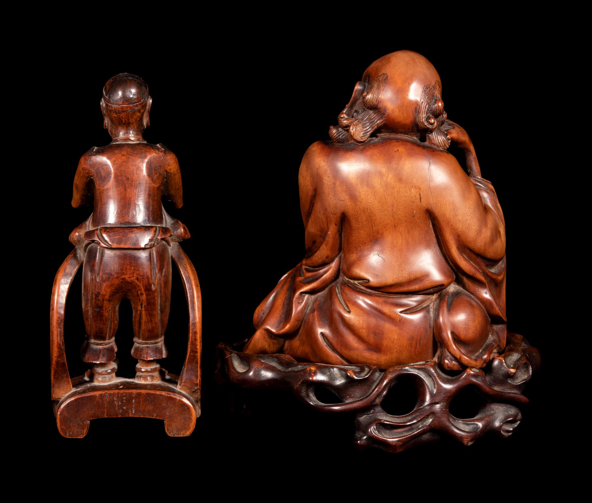 Two Chinese Carved Wood Figures