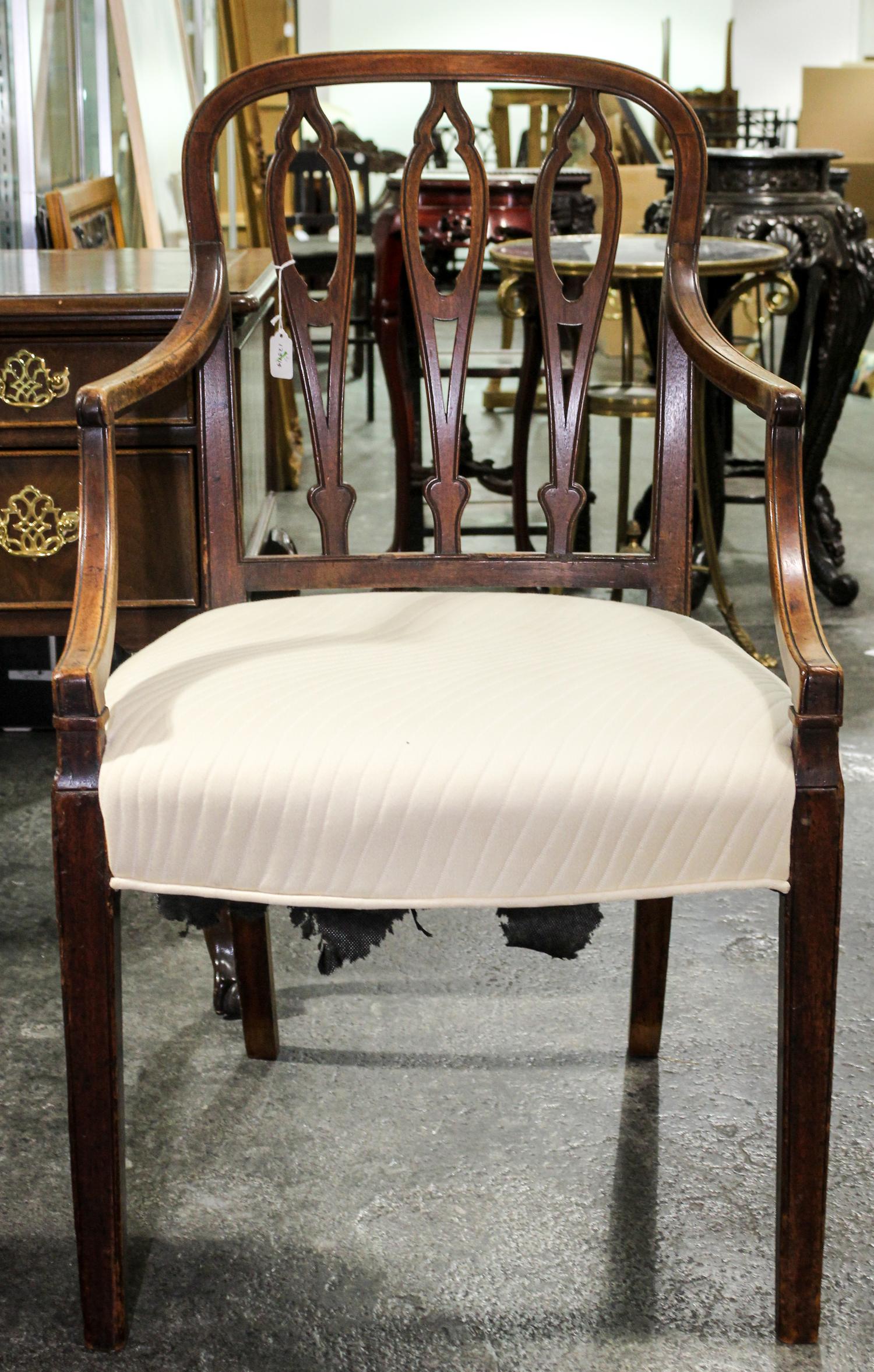 A Hepplewhite Mahogany Open Armchair Height 38 1/2 inches.