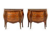A Pair of Louis XV Style Gilt Bronze Mounted Parquetry Commodes