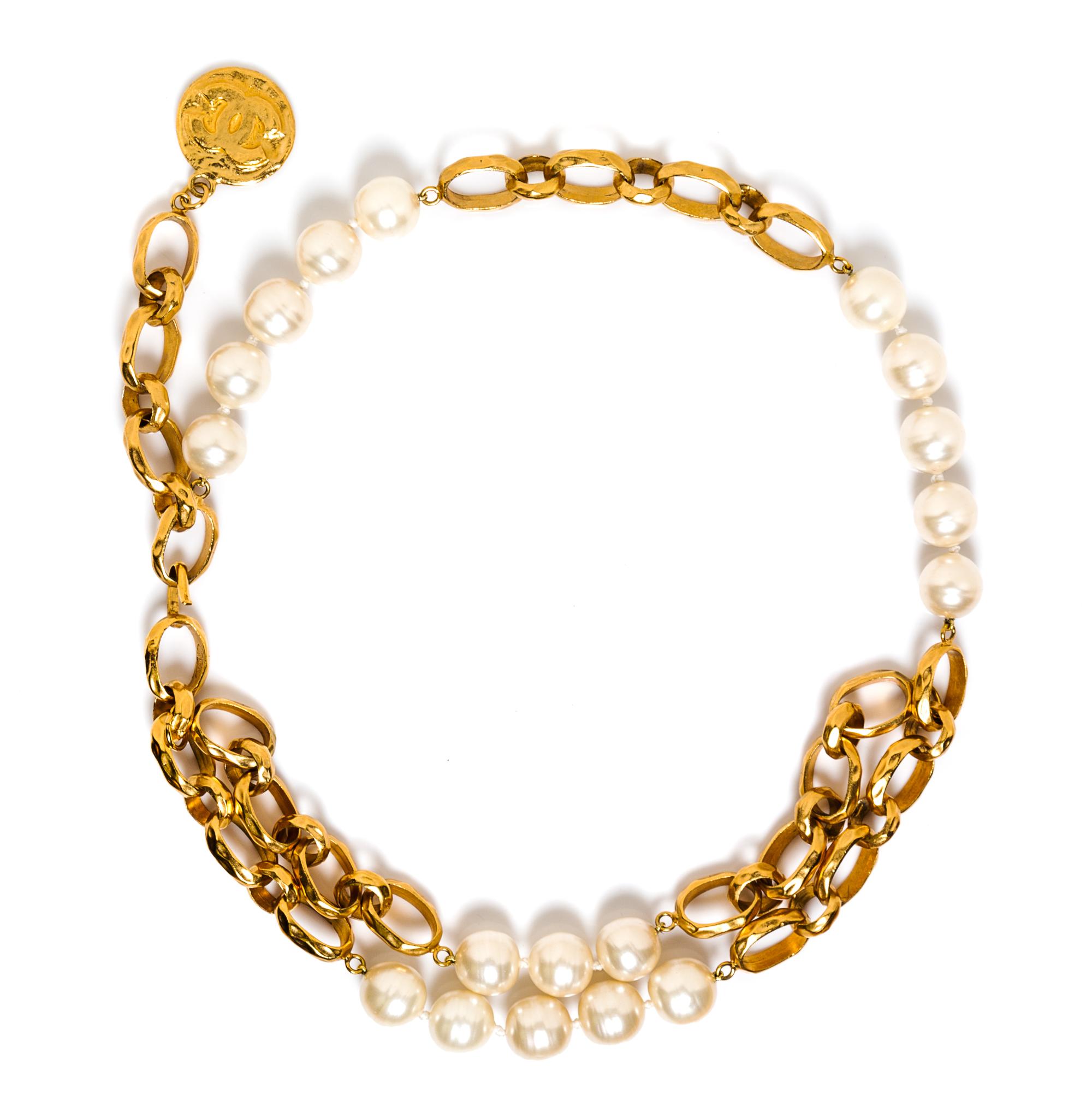 A Chanel Goldtone and Faux Pearl Belt, 38".
