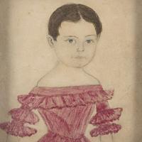 Attributed to Jane A. Davis (1821-1855) Portrait Miniature of a Little Girl in Red Dress
