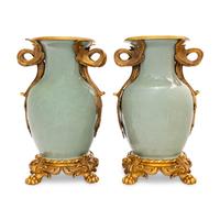 A Pair of Chinese Celadon Porcelain and French Gilt Bronze Mounted Vases