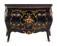 A Louis XV Style Gilt Metal Mounted Painted Marble-Top Commode