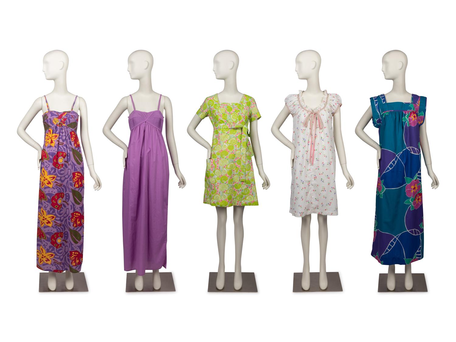 Five Floral Dresses by Oscar de la Renta, Bill Tice and Lilly Pulitzer, 1970-80s