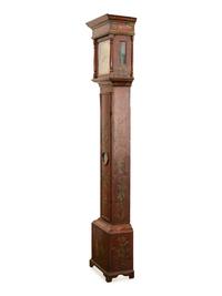 A George II Red Japanned Gilt Decorated Tall Case Clock