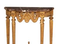 A Pair of Louis XVI Style Giltwood Marble-Top Console Tables