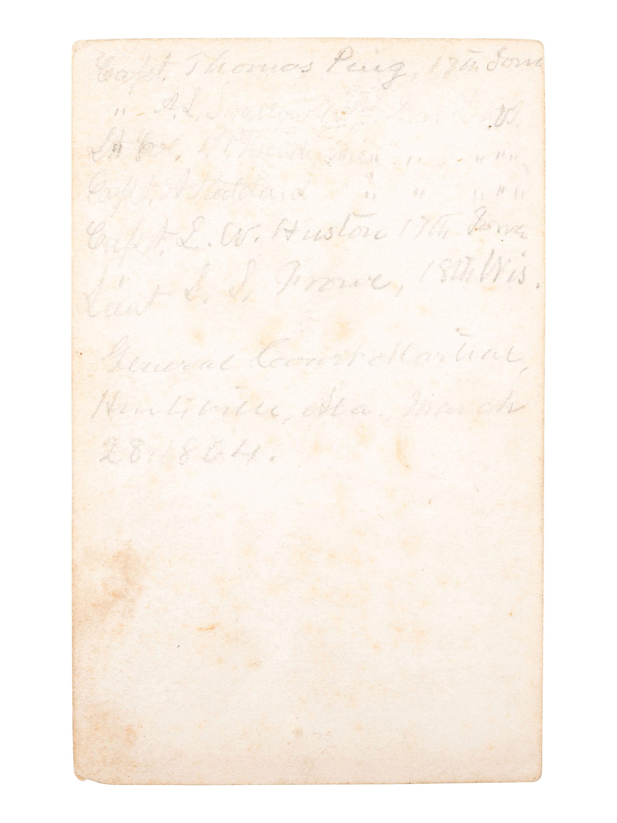 [CIVIL WAR]. CDV of 5 Union officers involved in a general courts martial at Huntsville, Alabama, most identified.