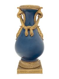A French Gilt Bronze Mounted Cobalt Porcelain Baluster Vase