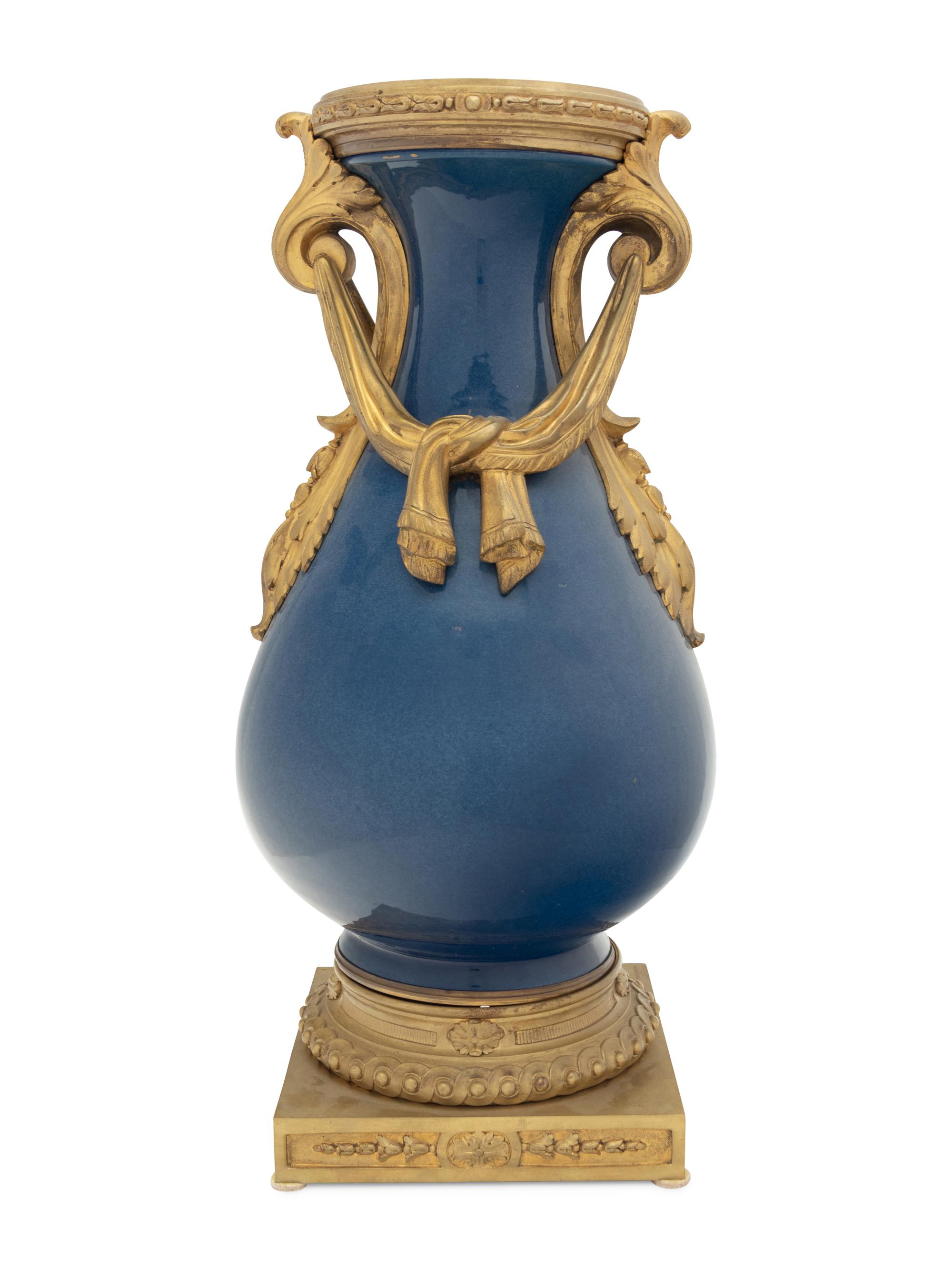 A French Gilt Bronze Mounted Cobalt Porcelain Baluster Vase