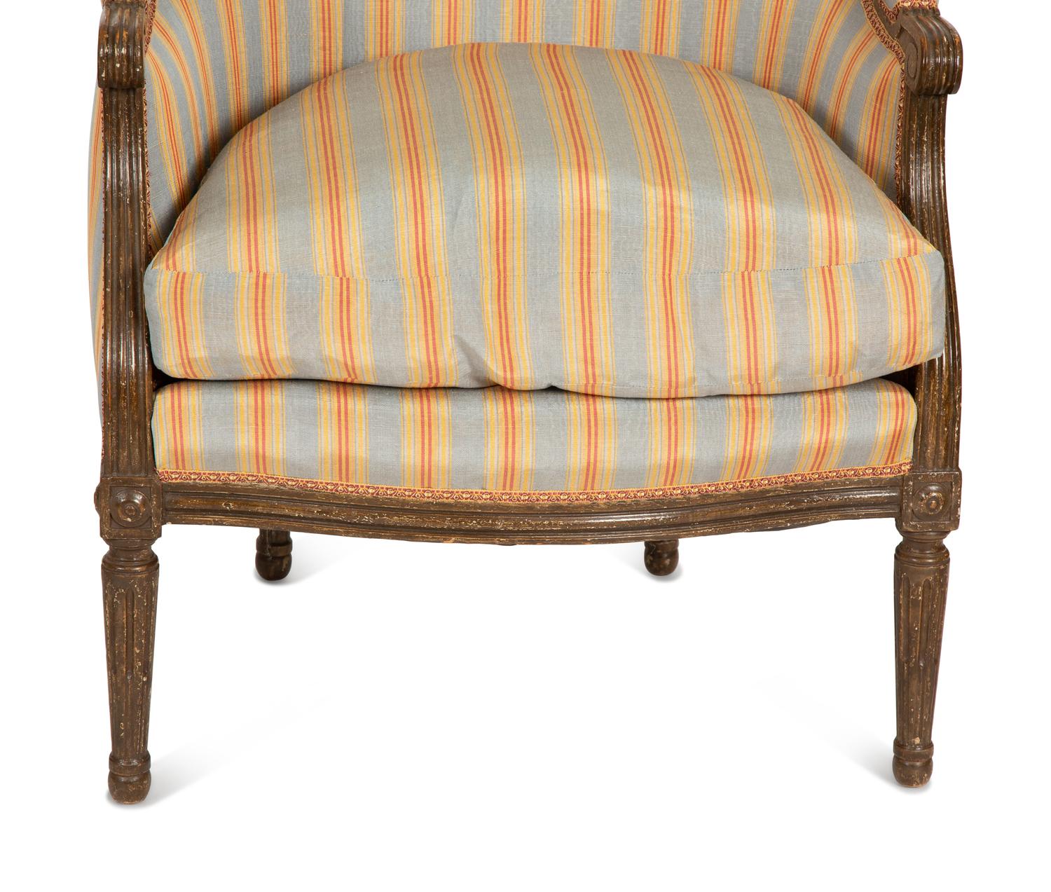 A Pair of Louis XVI Style Faux Finish Bergeres