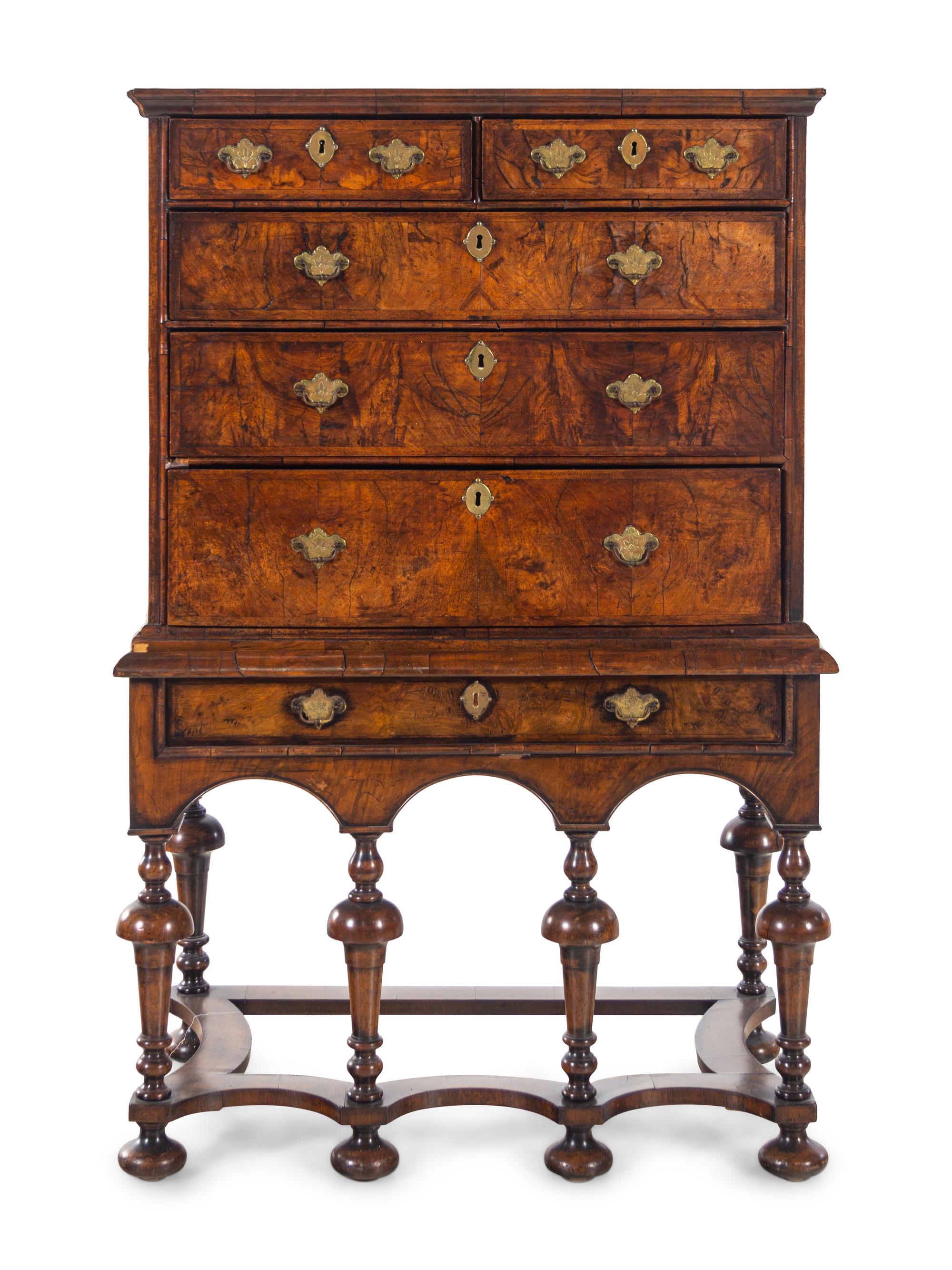 A William and Mary Walnut Chest on Stand