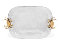A Mexican Aluminum Serving Tray with Brass "Crab" Handles