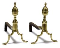 Pair of brass and iron belted lemon-top andirons circa 1800