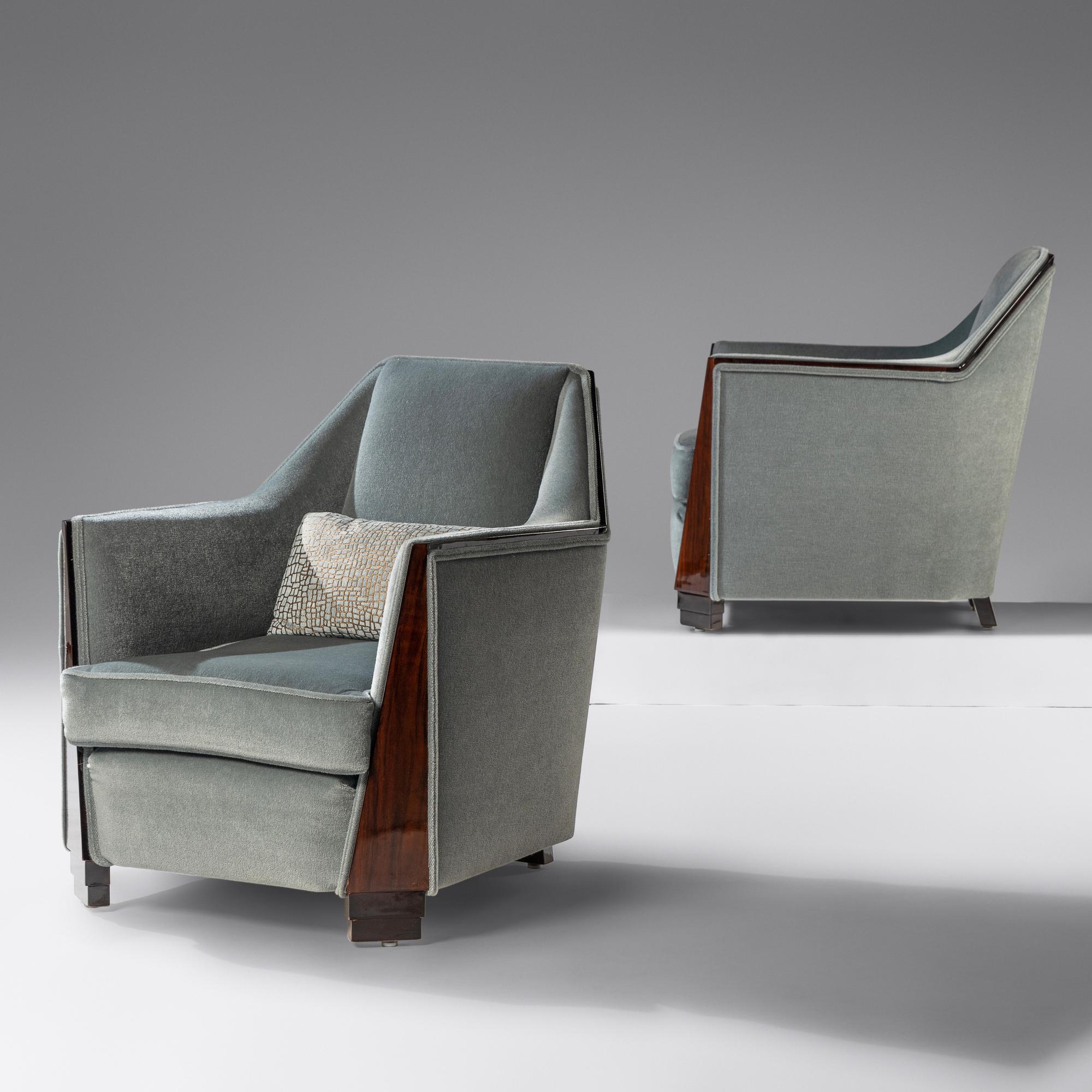 Pair of Hungarian Walnut Armchairs, c. 1940