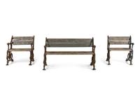 A Group of Coalbrookdale Painted Wood and Iron Garden Benches