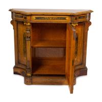 An English Aesthetic Movement Part-Ebonized Marquetry Cabinet