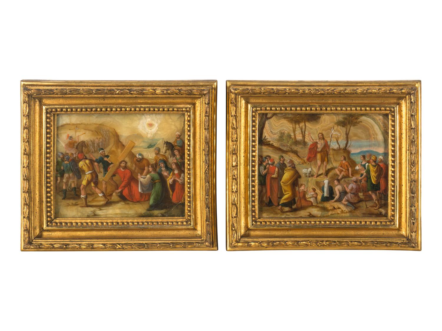 Two Belgian Paintings on Alabaster Depicting Scenes from the New Testament