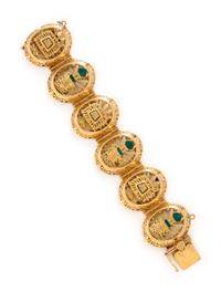 YELLOW GOLD AND AZURMALACHITE FANCY LINK BRACELET
