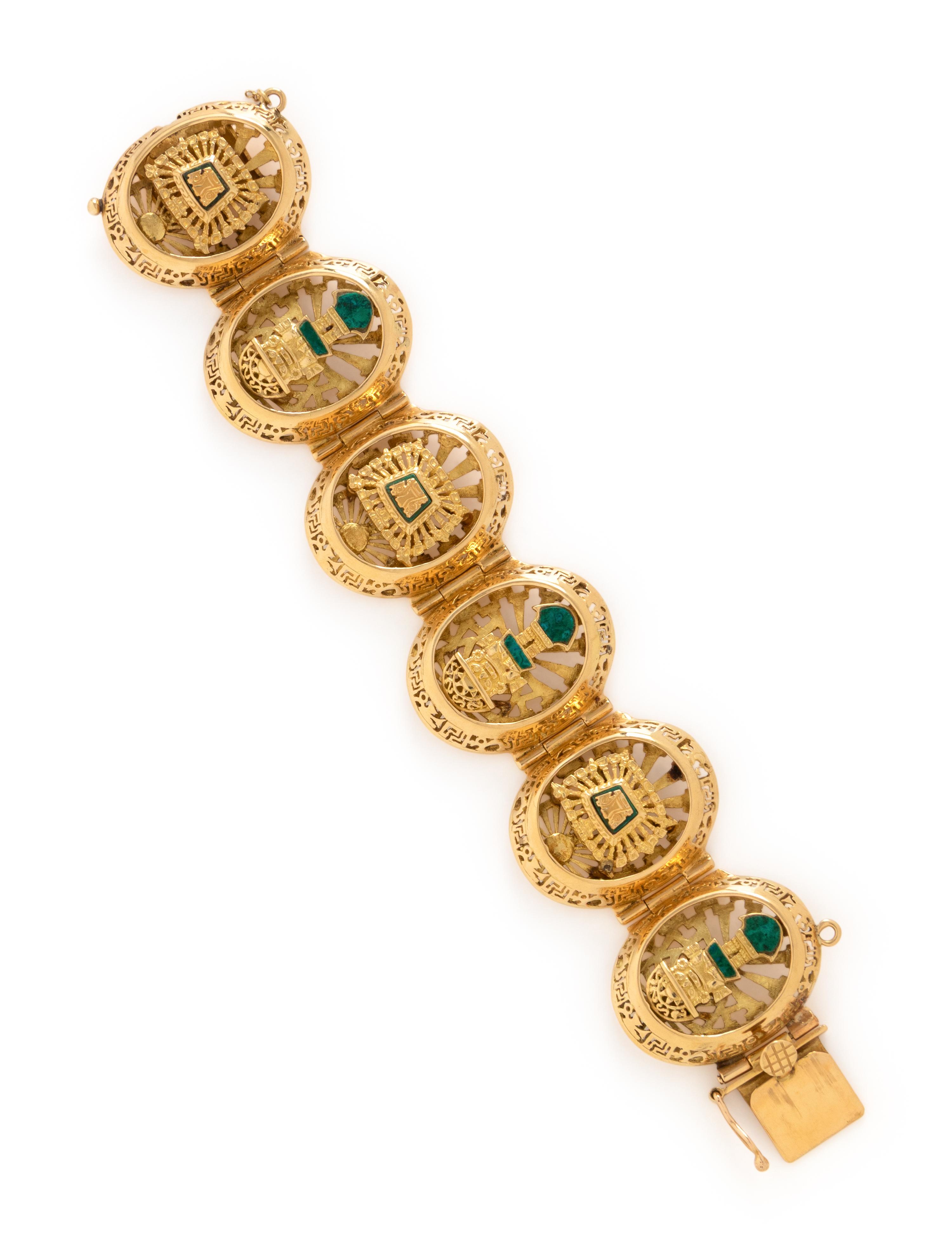 YELLOW GOLD AND AZURMALACHITE FANCY LINK BRACELET