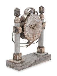 A Continental Silver and Marble Table Clock